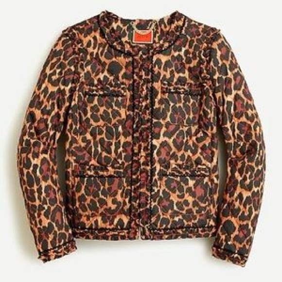 J. Crew Quilted Lady Jacket In Leopard With Primaloft® in Brown NWT Sz 8 - Picture 7 of 15
